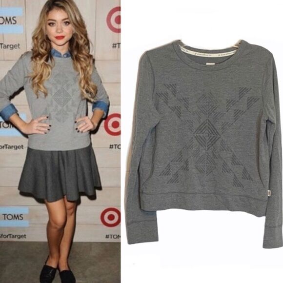Tom's Aztec Gray crewneck long sleeve cropped pullover Sweatshirt -M - Picture 1 of 9